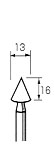 軸付砥石 三角型 ピンク(PA) φ13 x 16mm (#80)