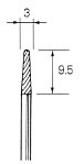 超硬カッター テーパー先丸型 φ3.0x9.5mm (3mm軸)